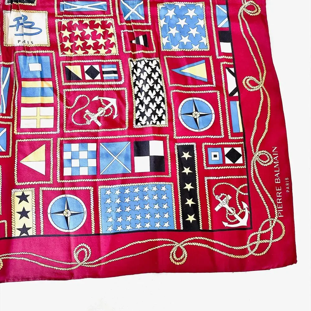 VINTAGE PIERRE BALMAIN PARIS NAUTICAL SILK SCARF